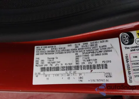 2018 Ford Fiesta Se из США, поврежденный, VIN 3FADP4BJ3JM129008